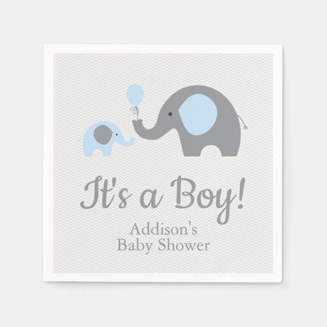 Serviette En Papier Baby shower éléphant bleu et gris serviettes (Devant)