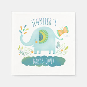 Serviette En Papier Baby shower Eléphant bleu mignon personnalisé