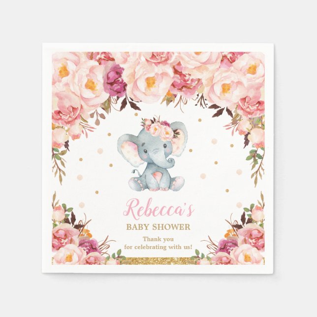 Serviette En Papier Baby shower Eléphant Bleu Serviettes Florales (Devant)