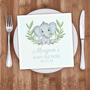 Serviette En Papier Baby shower éléphant bleu vert garçon