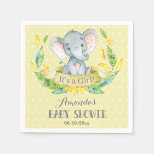 Serviette En Papier Baby shower Eléphant fille serviettes jaune et gri