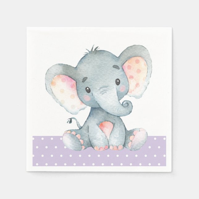 Serviette En Papier Baby shower Eléphant fille serviettes violettes (Devant)
