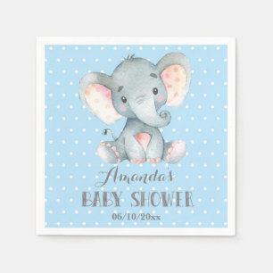 Serviette En Papier Baby shower Eléphant Garçon Bleu et Gris