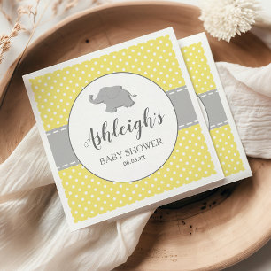 Serviette En Papier Baby Shower Éléphant Jaune Gris à pois