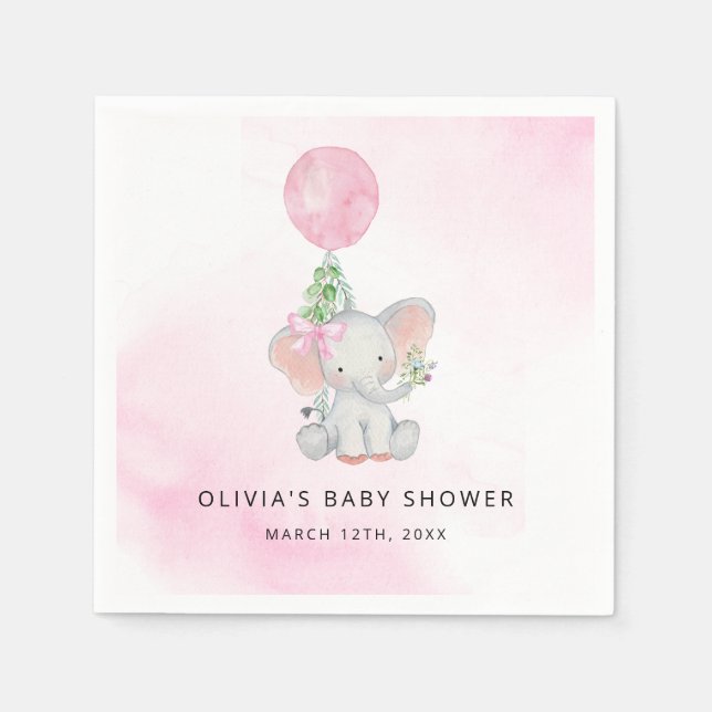 Serviette En Papier Baby shower éléphant Rose Floral Vert (Devant)