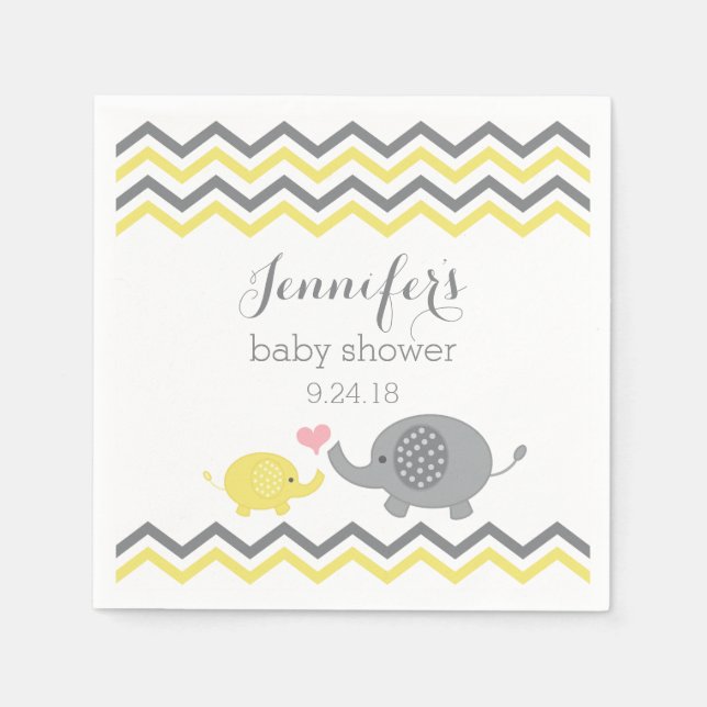 Serviette En Papier Baby shower éléphant serviettes gris jaune Chevron (Devant)