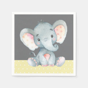 Serviette En Papier Baby shower éléphant serviettes jaune et gris