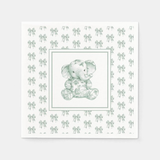 Serviette En Papier Baby shower Eléphant Toile Verte (Devant)