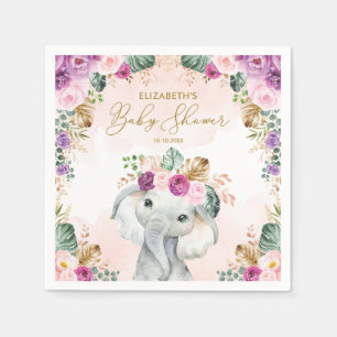 Serviette En Papier Baby shower Eléphant Tropical Violet mou