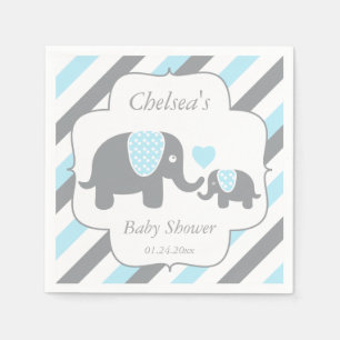Serviette En Papier Baby shower Eléphants blanc, bleu et gris