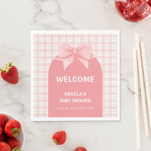 Serviette En Papier Baby shower en arc rose En vichy plaid (En situation)