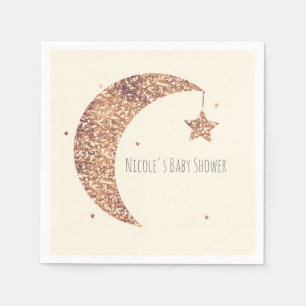 Serviette En Papier Baby shower en bronze crème lune et étoiles