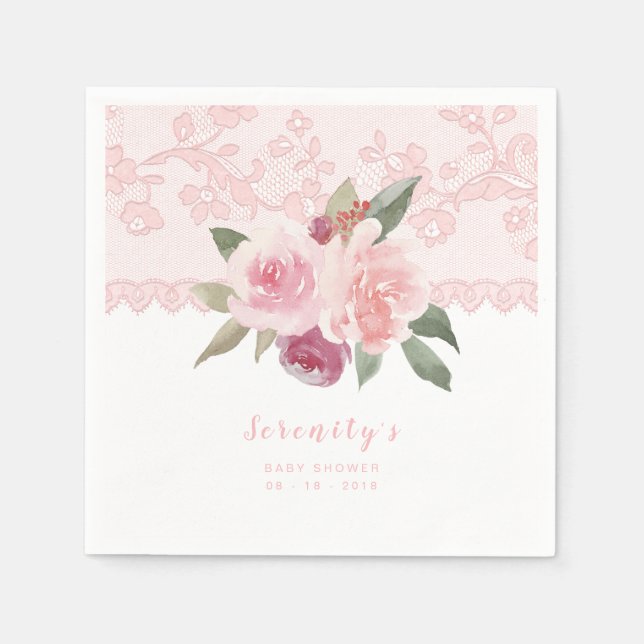 Serviette En Papier baby shower en dentelle vintage florale (Devant)