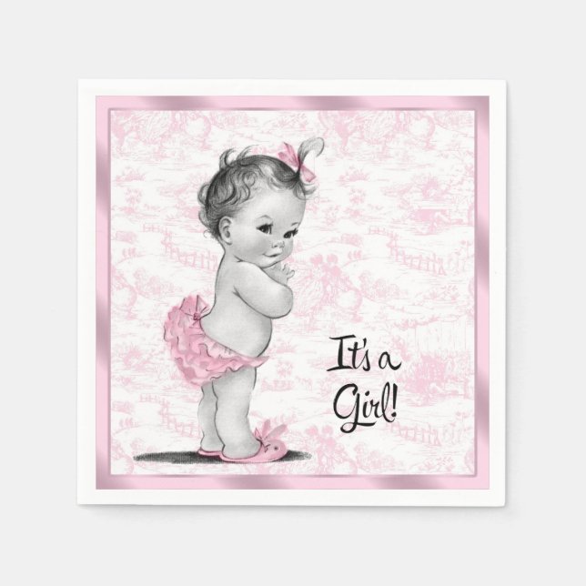 Serviette En Papier Baby shower en toile rose (Devant)