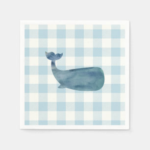 Serviette En Papier Baby shower En vichy bleu baleine