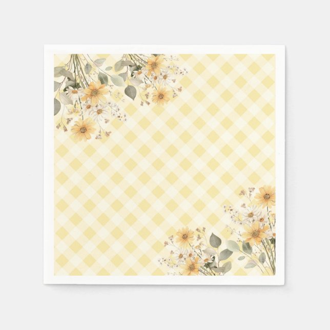 Serviette En Papier Baby shower en vichy jaune (Devant)