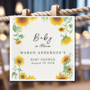 Serviette En Papier Baby shower ensoleillé de tournesol jaune élégant