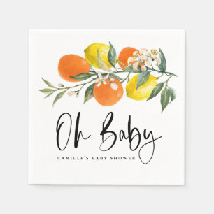 Serviette En Papier Baby Shower Été Orange et Citron Botanique