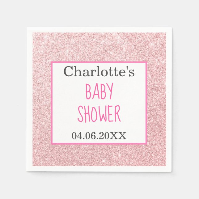 Serviette En Papier Baby shower étincelant de Parties scintillant Rose (Devant)