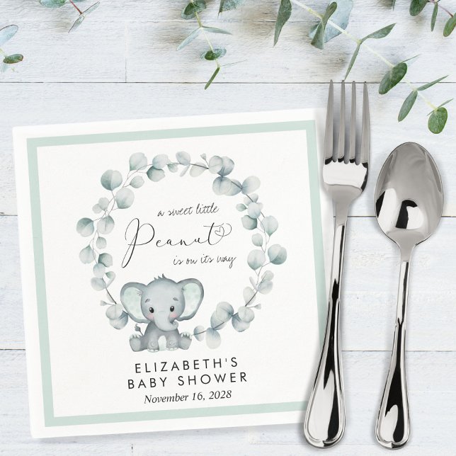 Serviette En Papier Baby shower Eucalyptus Eléphant mignon (Créateur téléchargé)