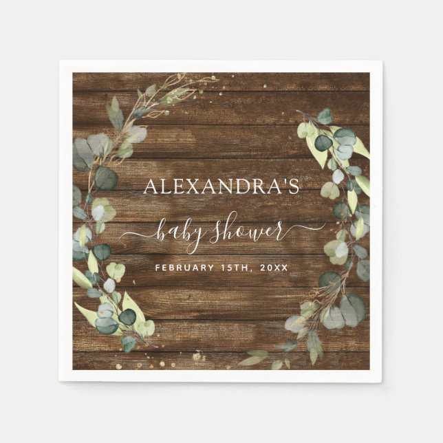 Serviette En Papier Baby Shower Eucalyptus Verdure Succulente (Devant)