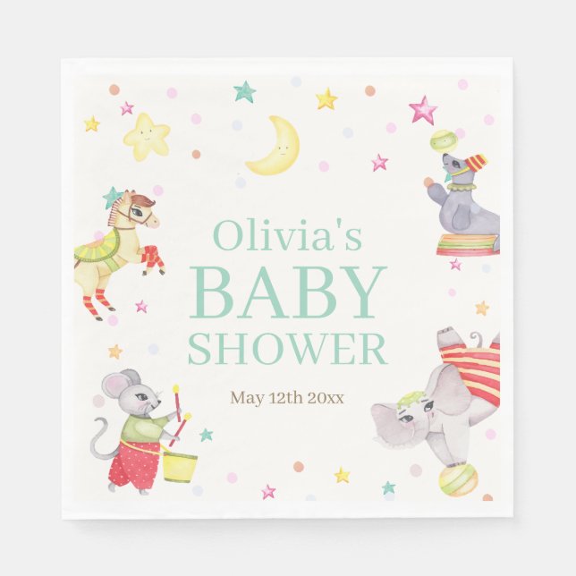 Serviette En Papier Baby shower Fancy Circus Carnival Animaux (Devant)