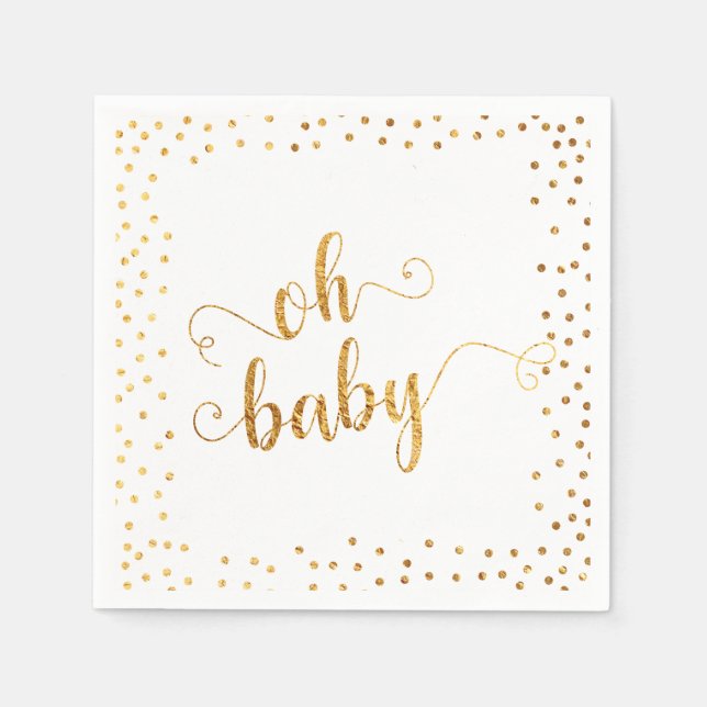 Serviette En Papier baby shower Faux Gold Foil Confetti (Devant)