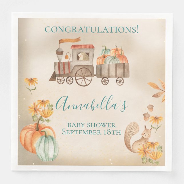 Serviette En Papier Baby shower ferroviaire d'automne de l'Aquarelle C (Devant)