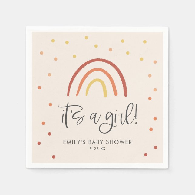 Serviette En Papier Baby shower Fille Arc-en-ciel rose pâle (Devant)