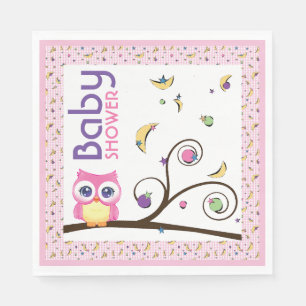 Serviette En Papier Baby Shower Fille Chouette Rose Lune Céleste Étoil