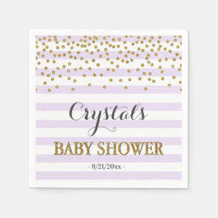 Serviette En Papier Baby Shower Fille Confettis Rayure Lavande et Or