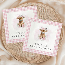 Baby Shower Fille de Vache Écossaise Aquarelle Ros