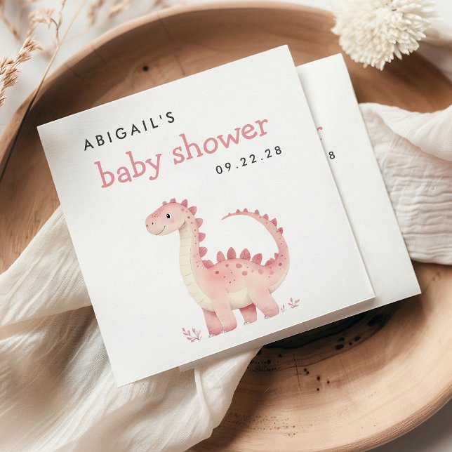 Serviette En Papier Baby shower fille Dinosaure rose mignon (Créateur téléchargé)