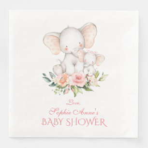 Serviette En Papier Baby shower fille Eléphant à l'aquarelle mignonne