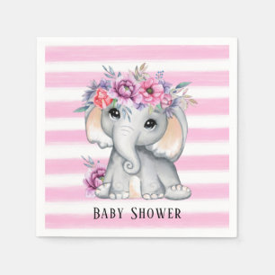 Serviette En Papier Baby shower Fille Eléphant Rose Chic