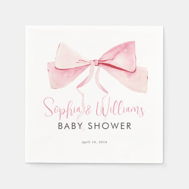 Serviette En Papier Baby shower fille en ruban rose pâle Aquarelle Bow (Devant)