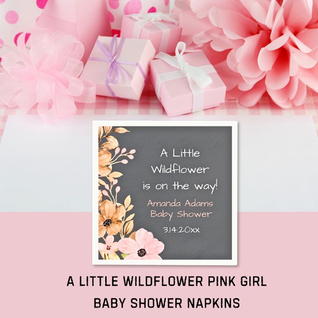 Serviette En Papier Baby Shower Fille Fleur Rose Sauvageonne (A Little Wildflower Pink Girl Baby Shower Napkins)