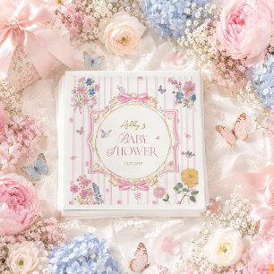Serviette En Papier Baby Shower Fille Floral Fantaisiste Rose