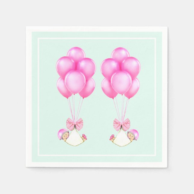 Serviette En Papier Baby shower fille jumeaux (Devant)