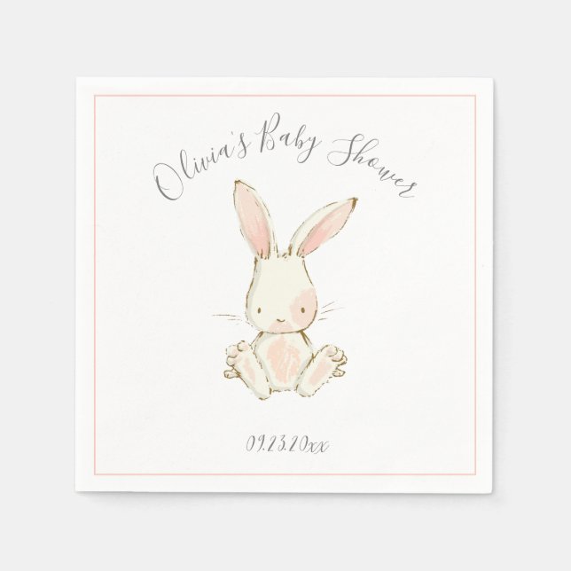 Serviette En Papier Baby shower fille lapin rose (Devant)