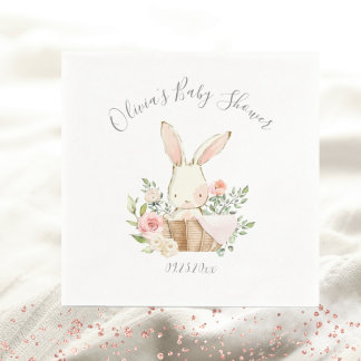 Serviette En Papier Baby shower fille lapin rose roux lapin lapin