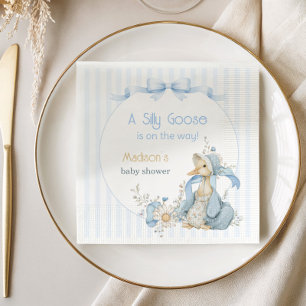 Serviette En Papier Baby Shower Fille Oie Silly Pastel Bleu Vintage