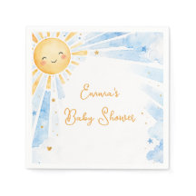 Baby Shower Fille ou Garçon Bleu & Or Aquarelle