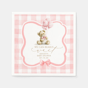 Serviette En Papier Baby Shower Fille Ourson Gingham Rose