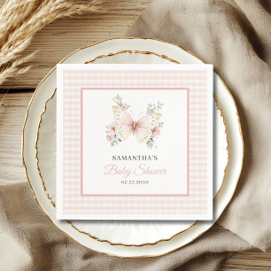 Serviette En Papier Baby Shower Fille Papillon Rose Gingham Floral