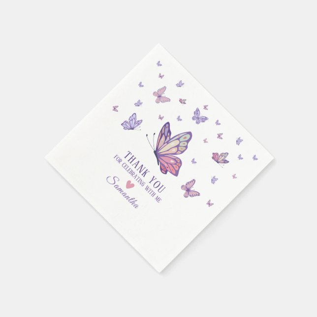 Serviette En Papier Baby shower fille papillon violet (Coin)