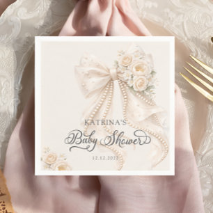 Serviette En Papier Baby-Shower Fille Ruban Élégant et Fleurs