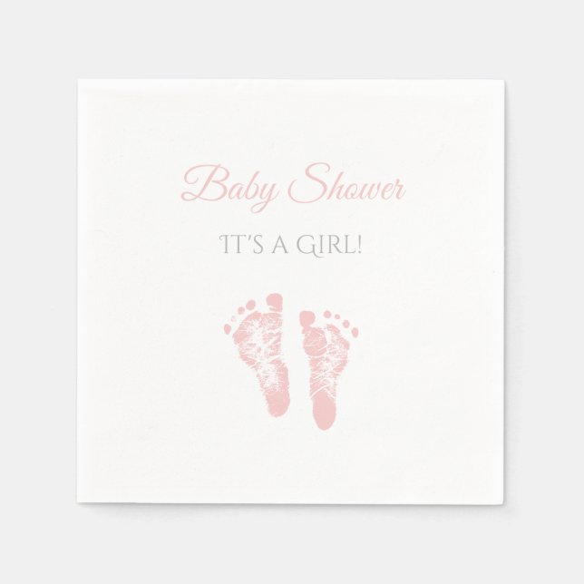 Serviette En Papier Baby shower Fille Simple Precious Empreintes roses (Devant)