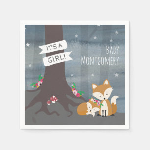 Serviette En Papier Baby shower fille Woodland Night Fox