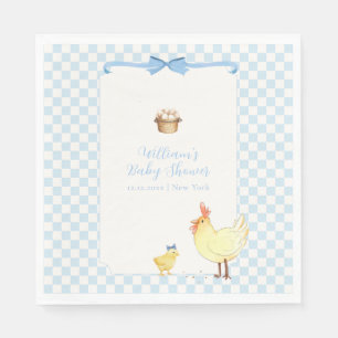 Serviette En Papier Baby Shower Filleul Préparatoire Gingham Bleu